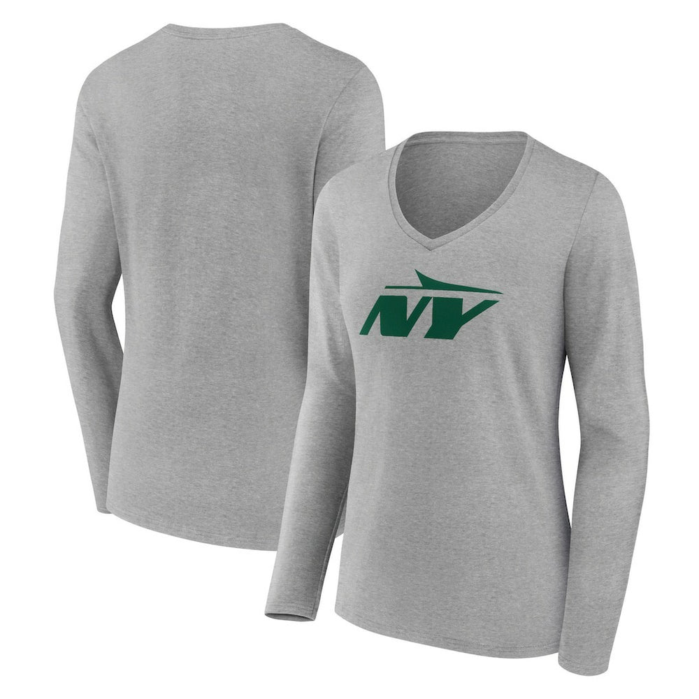 New York Jets Women's Secondary Logo Long Sleeve V-Neck T-Shirt - Gray - NFL