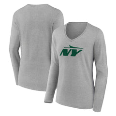 New York Jets Women's Secondary Logo Long Sleeve V-Neck T-Shirt - Gray - NFL