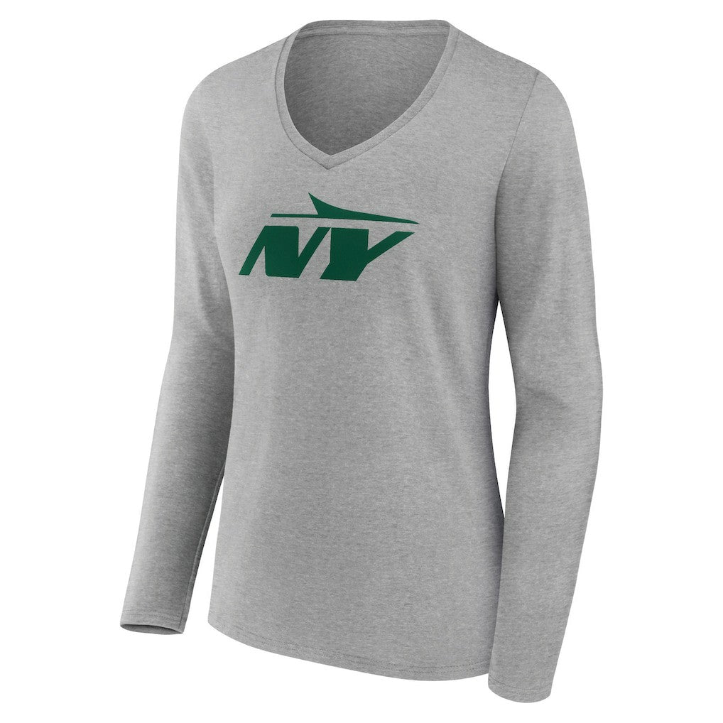 New York Jets Women's Secondary Logo Long Sleeve V-Neck T-Shirt - Gray - NFL