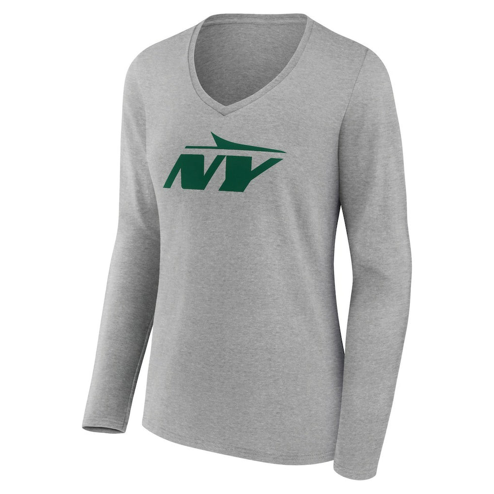 New York Jets Women's Secondary Logo Long Sleeve V-Neck T-Shirt - Gray - NFL