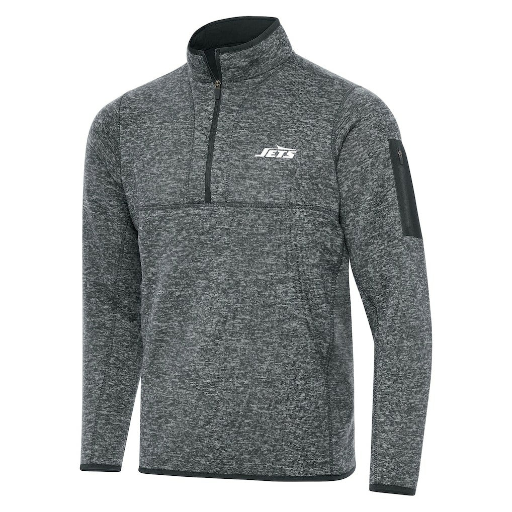 New York Jets Antigua Fortune Quarter-Zip Pullover Jacket - Heather Gray - NFL