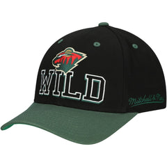 Minnesota Wild Mitchell & Ness Backside Script 2-Tone Pro Crown Adjustable Hat - Black/Green | NHL Lifestyle