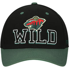 Minnesota Wild Mitchell & Ness Backside Script 2-Tone Pro Crown Adjustable Hat - Black/Green | NHL Lifestyle