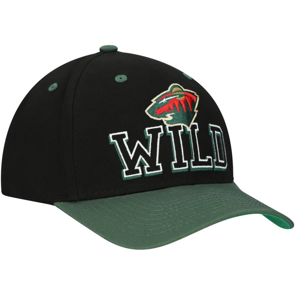 Minnesota Wild Mitchell & Ness Backside Script 2-Tone Pro Crown Adjustable Hat - Black/Green | NHL Lifestyle