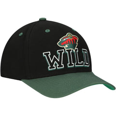 Minnesota Wild Mitchell & Ness Backside Script 2-Tone Pro Crown Adjustable Hat - Black/Green | NHL Lifestyle