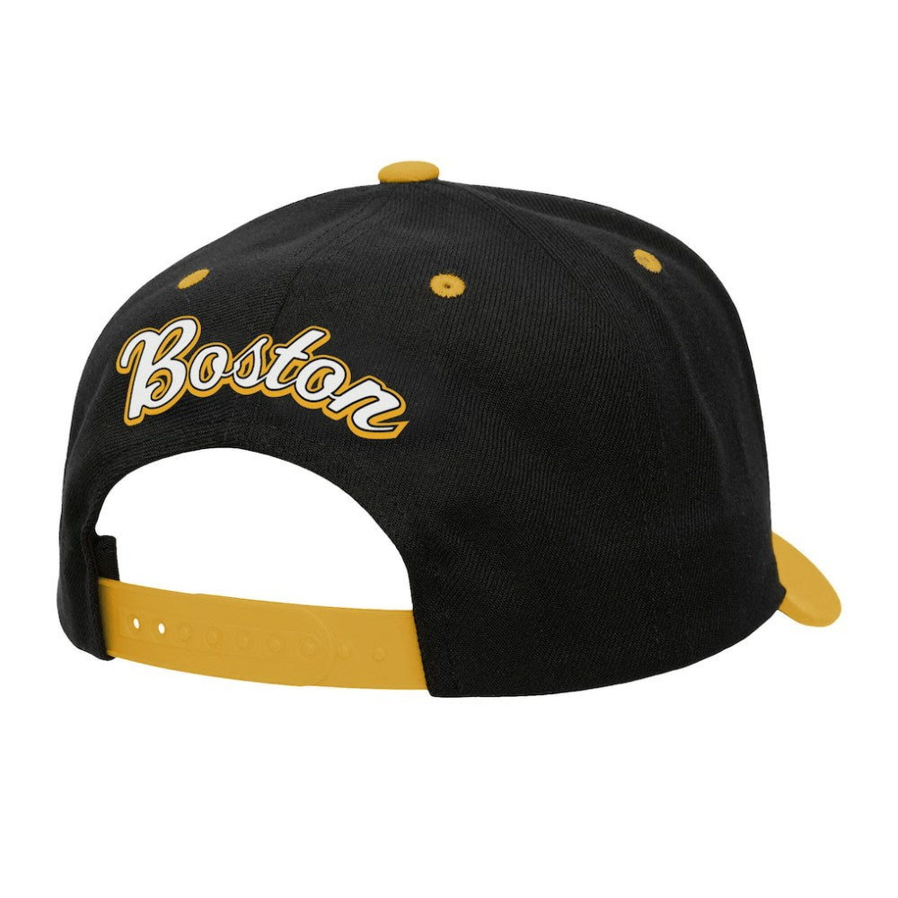 Boston Bruins Mitchell & Ness Backside Script 2-Tone Pro Crown Adjustable Hat - Black/Gold | NHL Clearance
