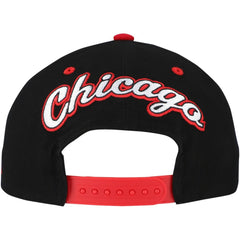 Chicago Blackhawks Mitchell & Ness Backside Script Two-Tone Pro Crown Adjustable Hat - Black/Red | NHL near me