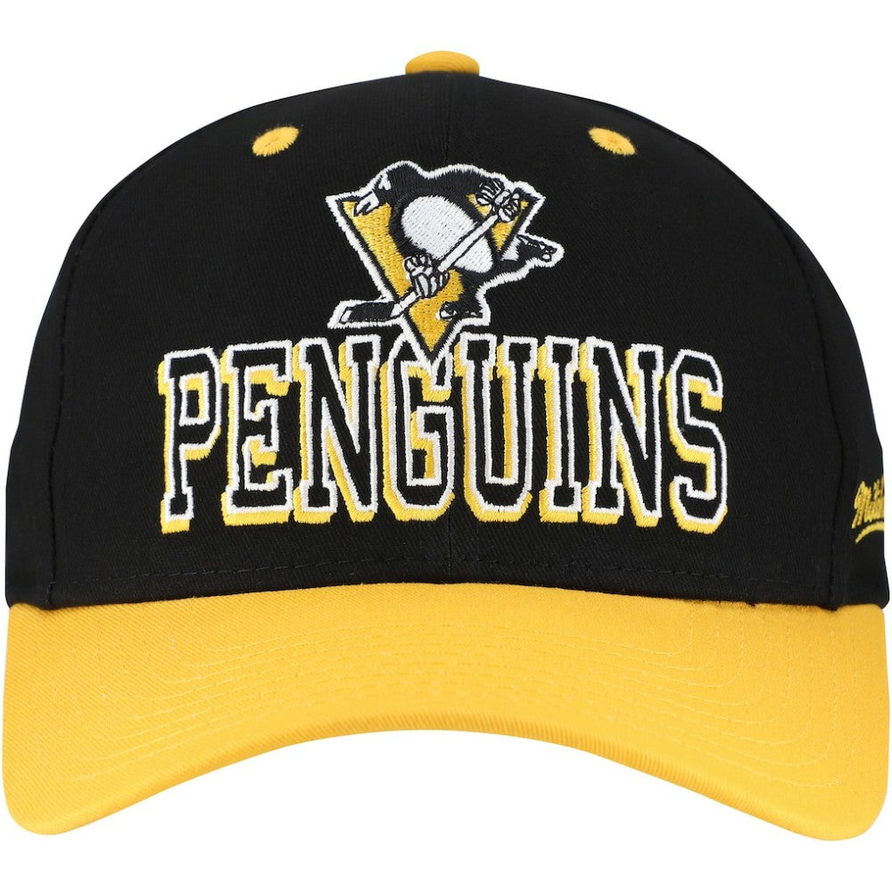 Pittsburgh Penguins Mitchell & Ness Backside Script Two-Tone Pro Crown Adjustable Hat - Black/Gold | NHL Clearance