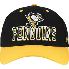 Pittsburgh Penguins Mitchell & Ness Backside Script Two-Tone Pro Crown Adjustable Hat - Black/Gold | NHL Clearance