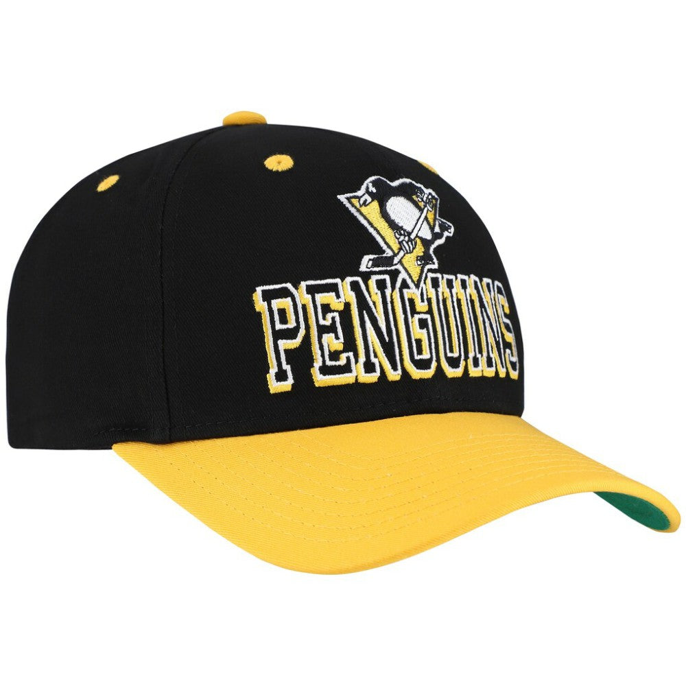 Pittsburgh Penguins Mitchell & Ness Backside Script Two-Tone Pro Crown Adjustable Hat - Black/Gold | NHL Clearance