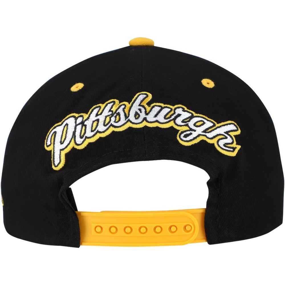 Pittsburgh Penguins Mitchell & Ness Backside Script Two-Tone Pro Crown Adjustable Hat - Black/Gold | NHL Clearance