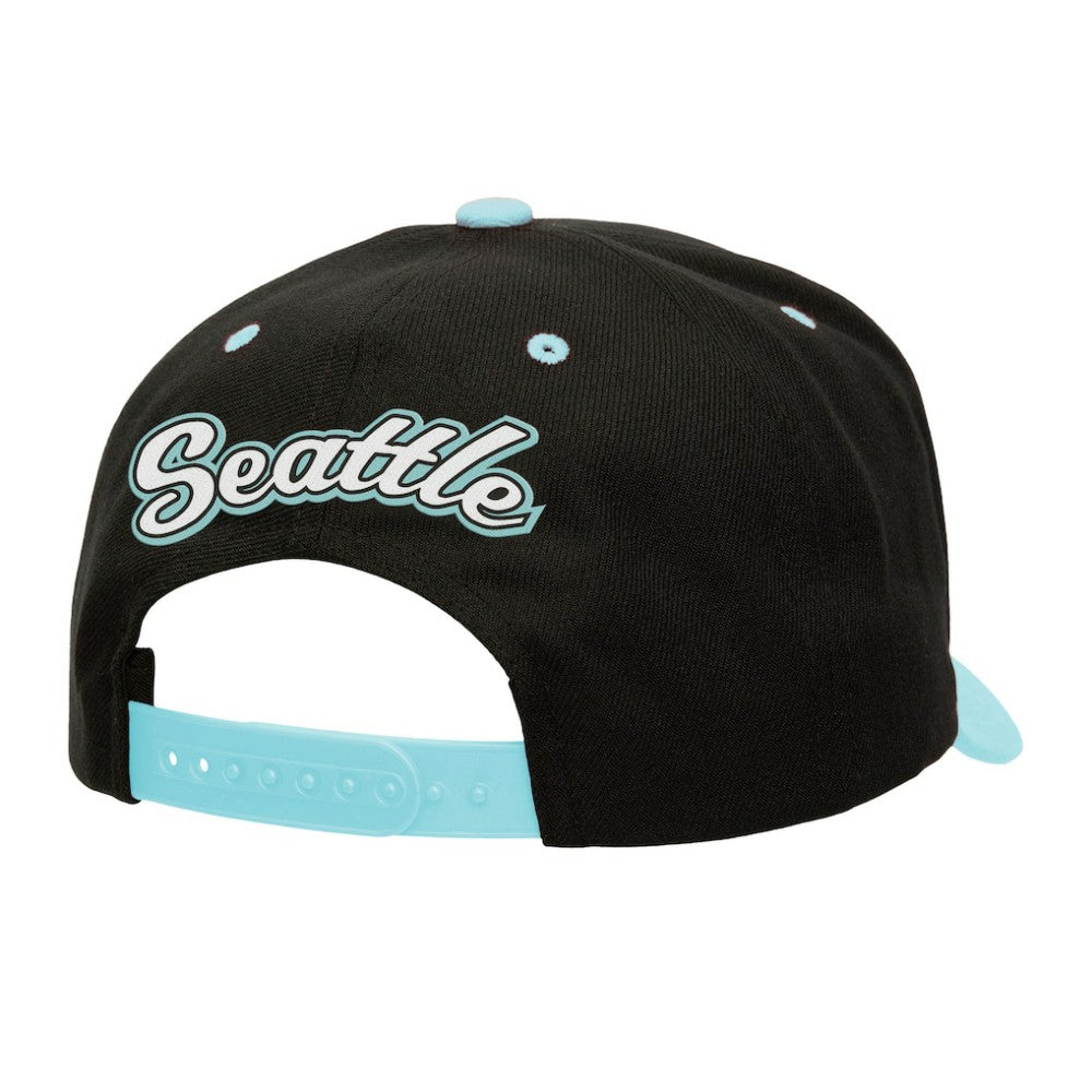 Seattle Kraken Mitchell & Ness Backside Script Two-Tone Pro Crown Adjustable Hat - Black/Light Blue | NHL near me