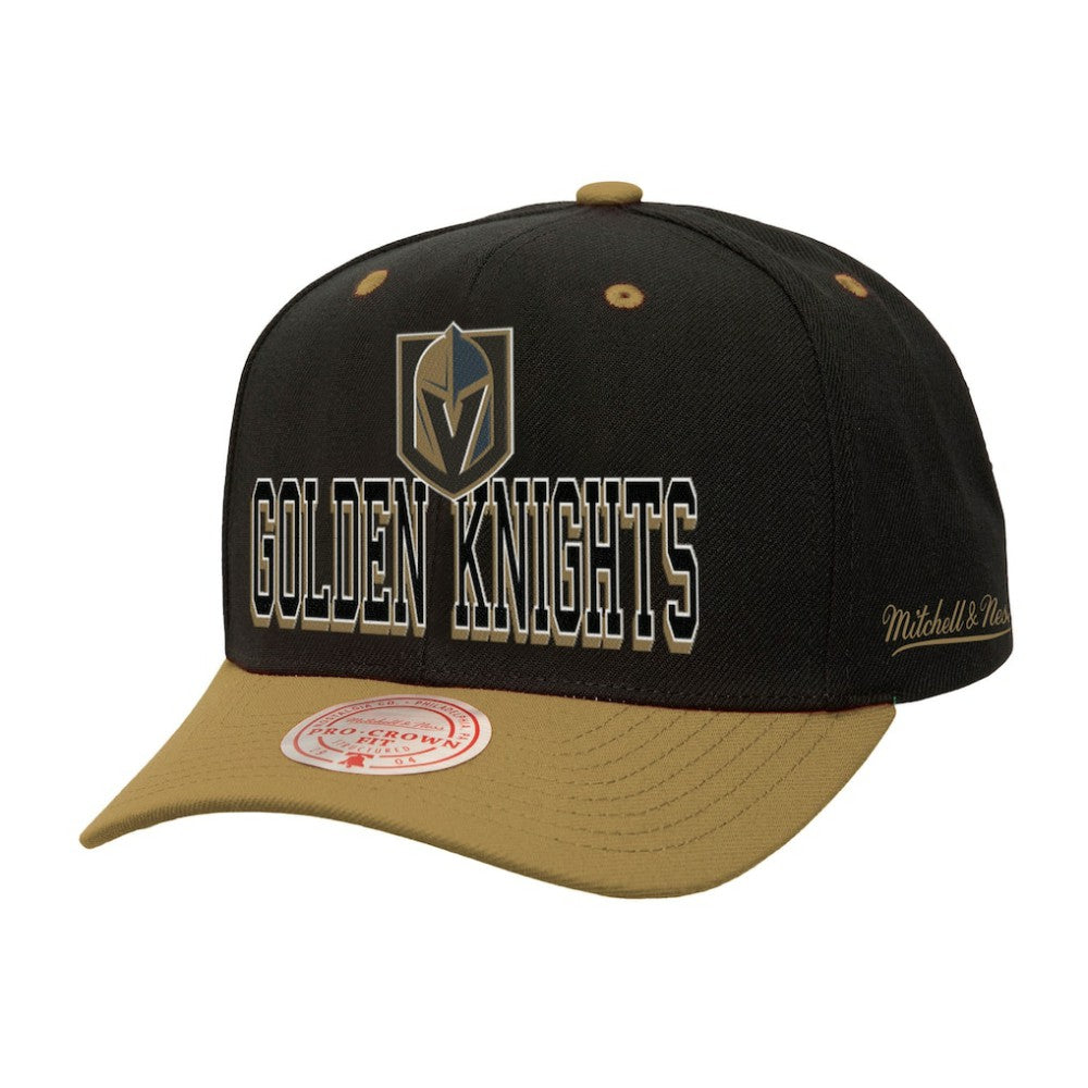 Vegas Golden Knights Mitchell & Ness Backside Script Two-Tone Pro Crown Adjustable Hat - Black/Gold | NHL Clearance