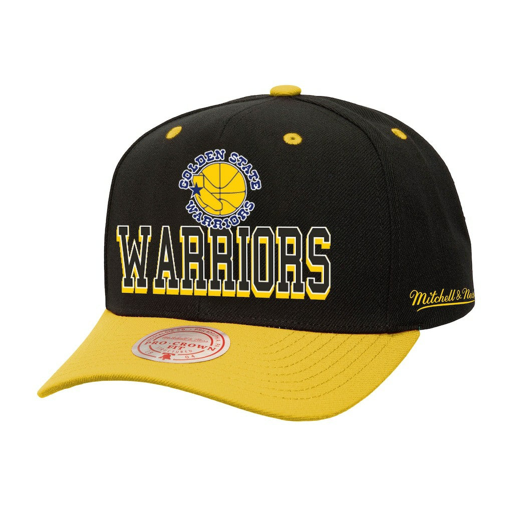 Mitchell & Ness Golden State Warriors Backside Script Two-Tone Pro Crown Adjustable Hat Black/Gold