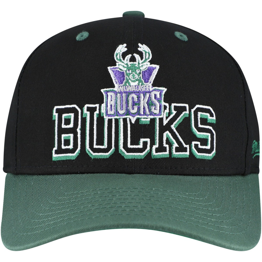 Mitchell & Ness Milwaukee Bucks Backside Script Two-Tone Pro Crown Adjustable Hat Black/Hunter Green