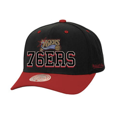 Mitchell & Ness Philadelphia 76ers Backside Script 2-Tone Pro Crown Adjustable Hat Black/Red