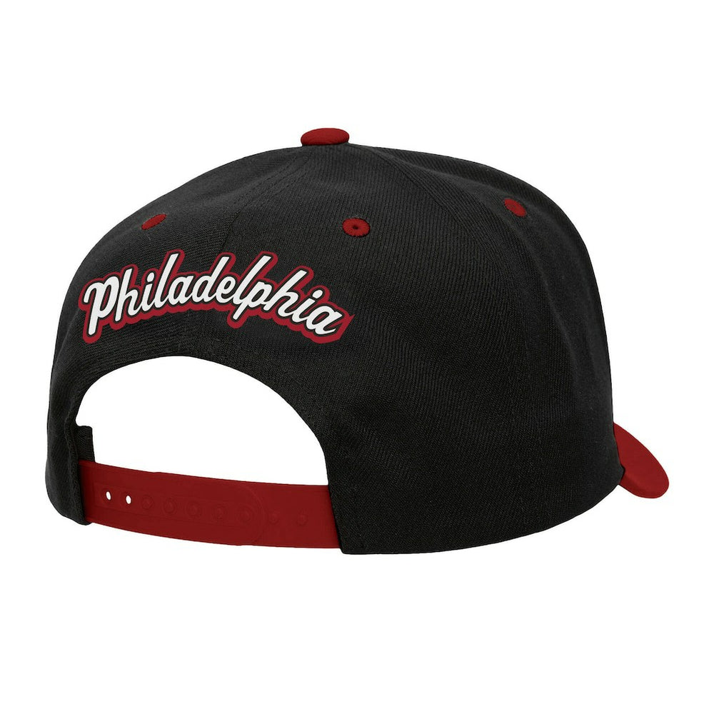 Mitchell & Ness Philadelphia 76ers Backside Script 2-Tone Pro Crown Adjustable Hat Black/Red