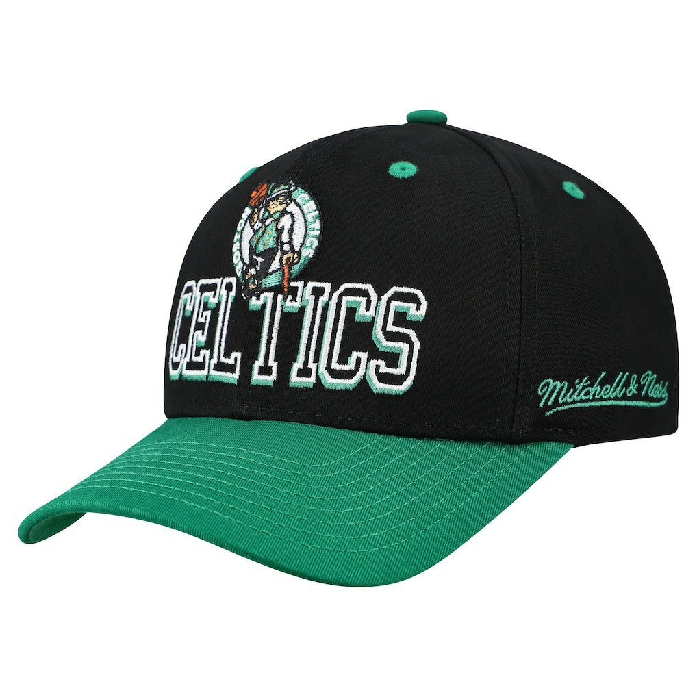 Mitchell & Ness Boston Celtics Backside Script 2-Tone Pro Crown Adjustable Hat Black/Kelly Green