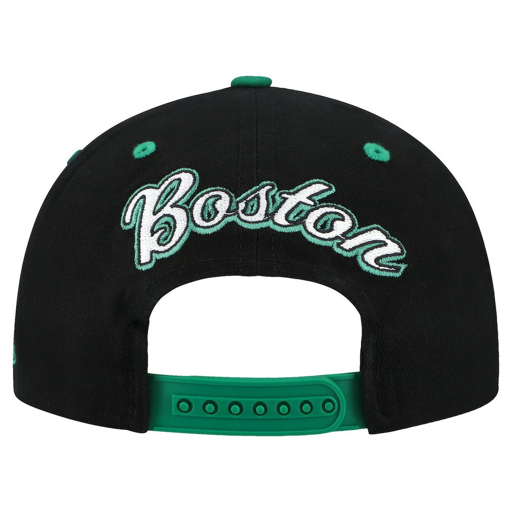 Mitchell & Ness Boston Celtics Backside Script 2-Tone Pro Crown Adjustable Hat Black/Kelly Green