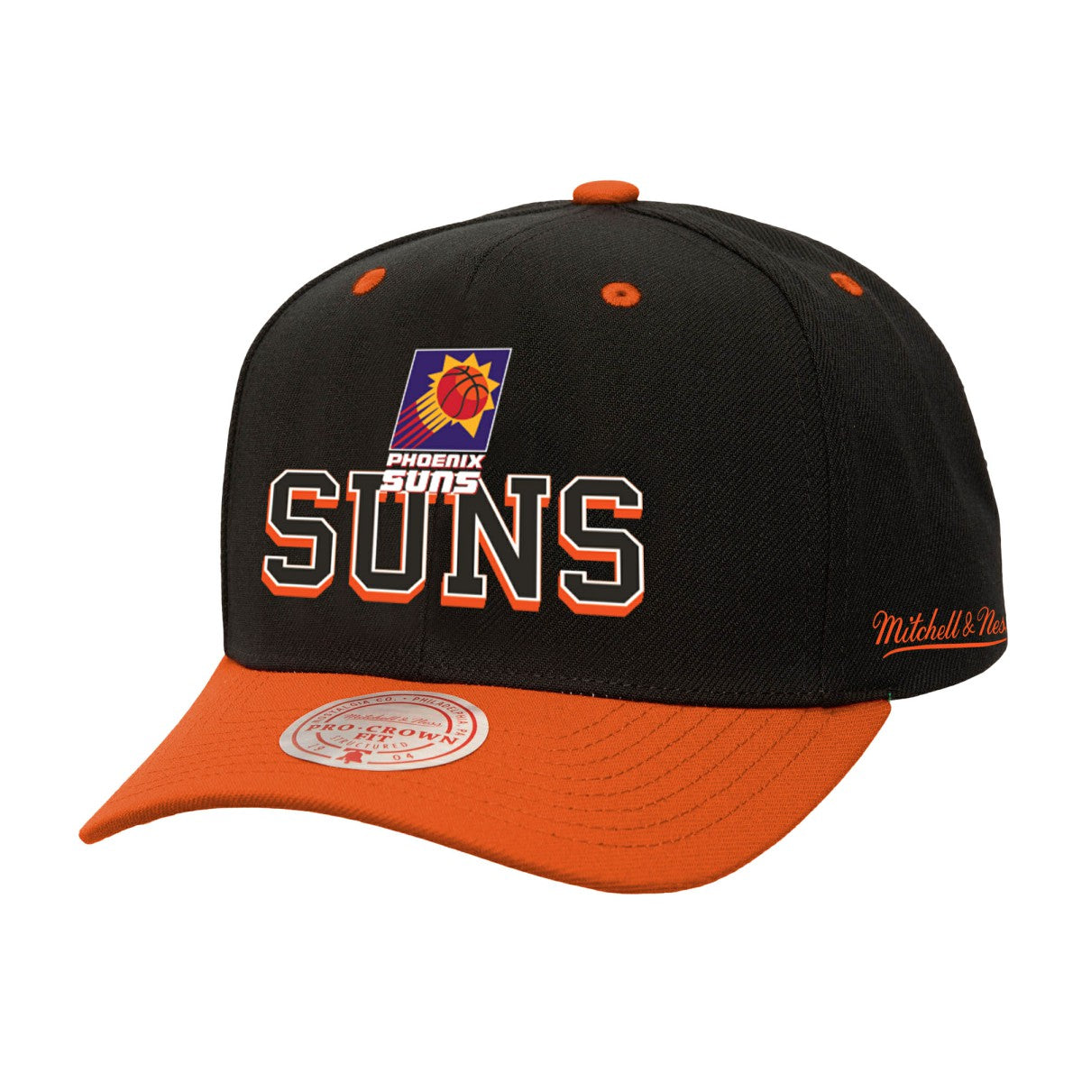 Mitchell & Ness Phoenix Suns Backside Script Two-Tone Pro Crown Adjustable Hat Black/Orange