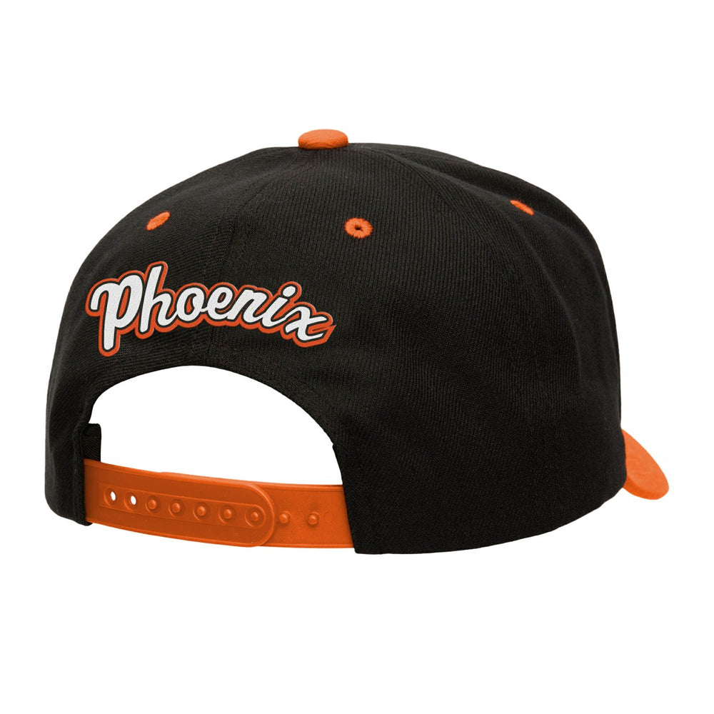 Mitchell & Ness Phoenix Suns Backside Script Two-Tone Pro Crown Adjustable Hat Black/Orange