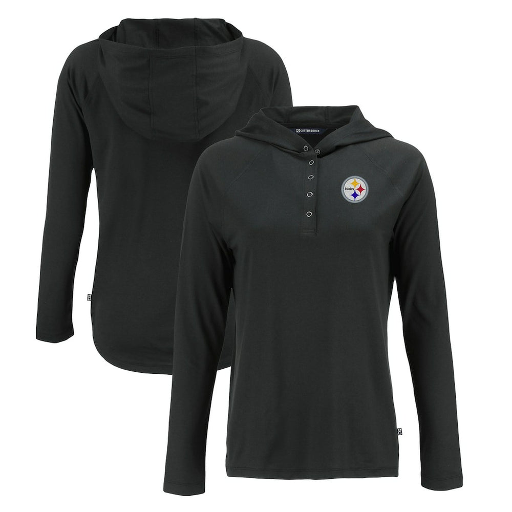 Pittsburgh Steelers Cutter & Buck Women's Coastline Epic Comfort Eco Recycled Raglan Pullover Hoodie - Black - NFL