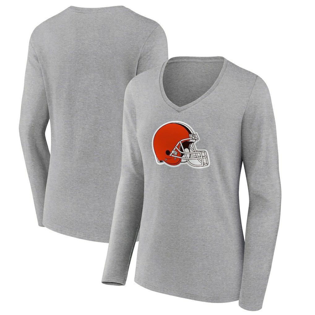 Cleveland Browns Women's Primary Logo Long Sleeve V-Neck T-Shirt - Gray - NFL