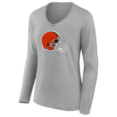 Cleveland Browns Women's Primary Logo Long Sleeve V-Neck T-Shirt - Gray - NFL