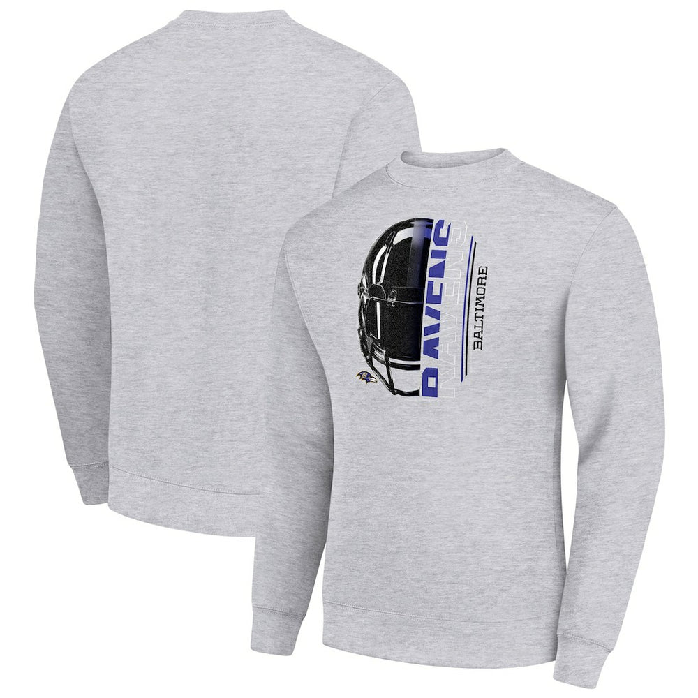 Baltimore Ravens Starter Half Helmet Team Graphic Tri-Blend Fleece Pullover Sweatshirt - Heather Gray - NFL