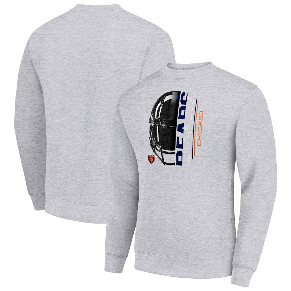 Chicago Bears Starter Half Helmet Team Graphic Tri-Blend Fleece Pullover Sweatshirt - Heather Gray - NFL