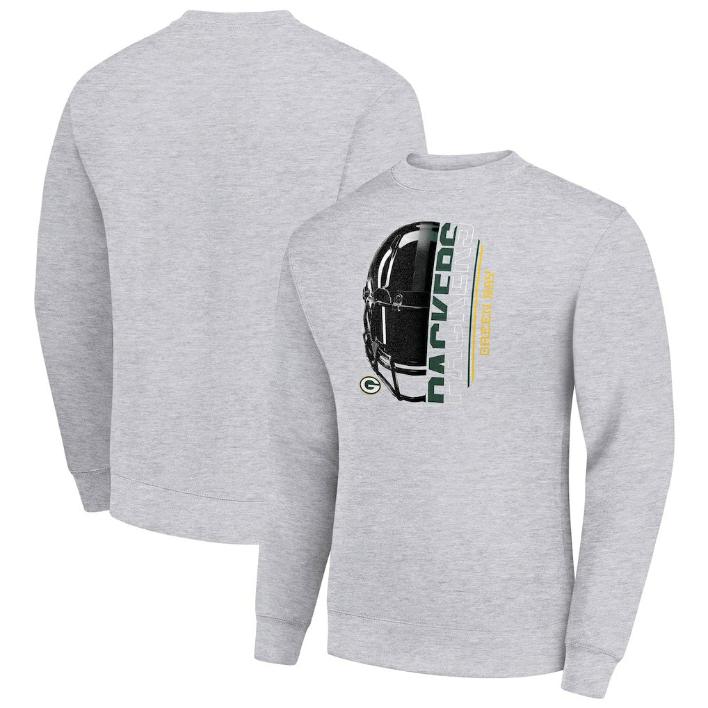 Green Bay Packers Starter Half Helmet Team Graphic Tri-Blend Fleece Pullover Sweatshirt - Heather Gray - NFL