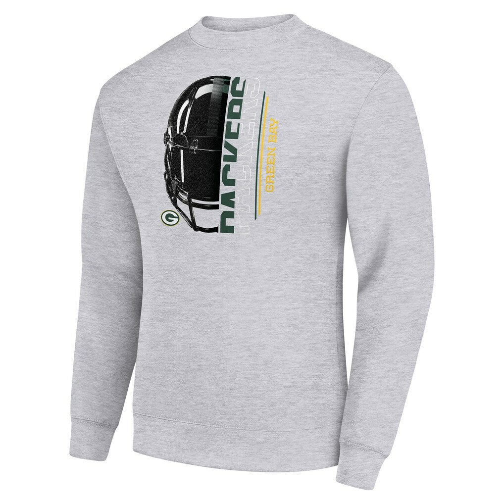Green Bay Packers Starter Half Helmet Team Graphic Tri-Blend Fleece Pullover Sweatshirt - Heather Gray - NFL
