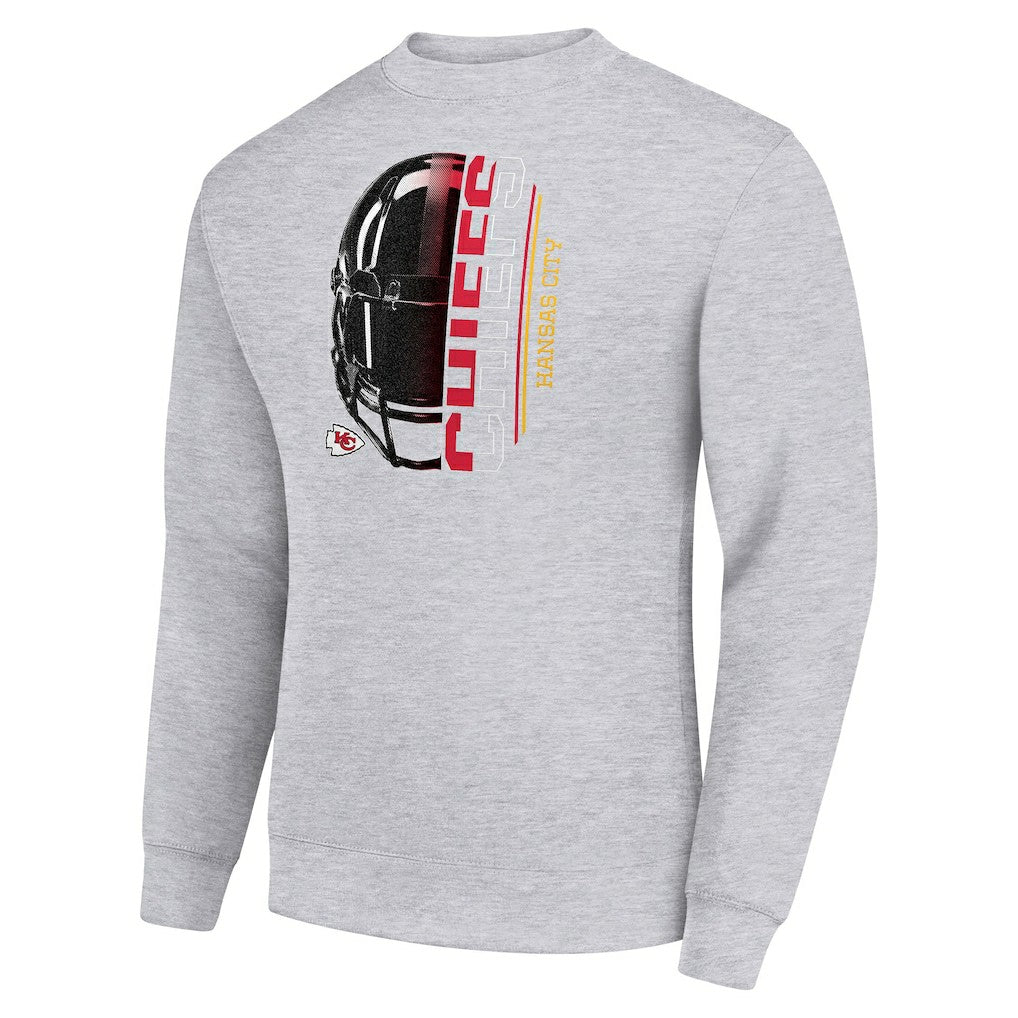 Kansas City Chiefs Starter Half Helmet Team Graphic Tri-Blend Fleece Pullover Sweatshirt - Heather Gray - NFL