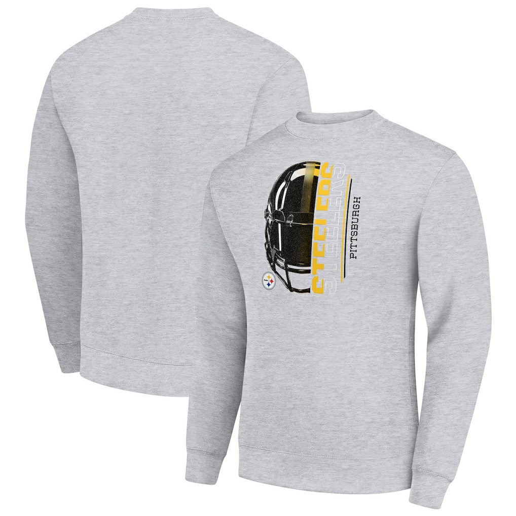 Pittsburgh Steelers Starter Half Helmet Team Graphic Tri-Blend Fleece Pullover Sweatshirt - Heather Gray - NFL