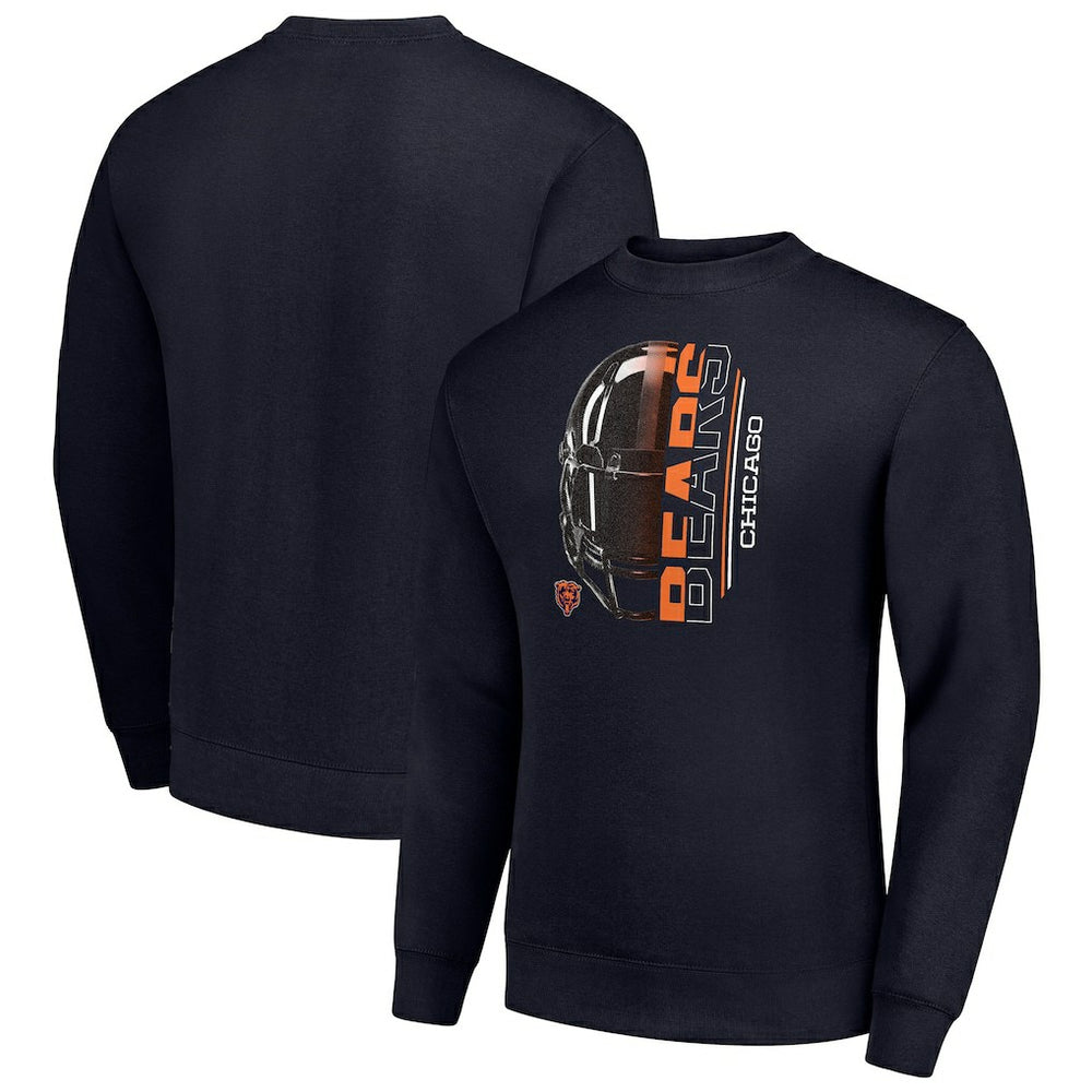 Chicago Bears Starter Half Helmet Team Graphic Tri-Blend Fleece Pullover Sweatshirt - Navy - NFL