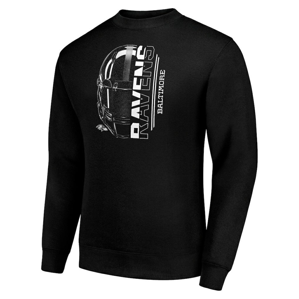 Baltimore Ravens Starter Half Helmet Team Graphic Tri-Blend Fleece Pullover Sweatshirt - Black - NFL