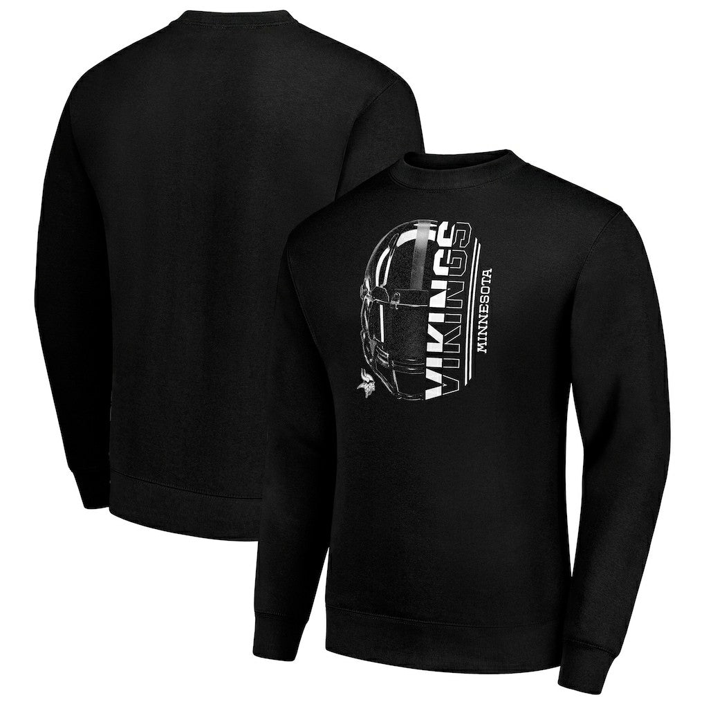 Minnesota Vikings Starter Half Helmet Team Graphic Tri-Blend Fleece Pullover Sweatshirt - Black - NFL