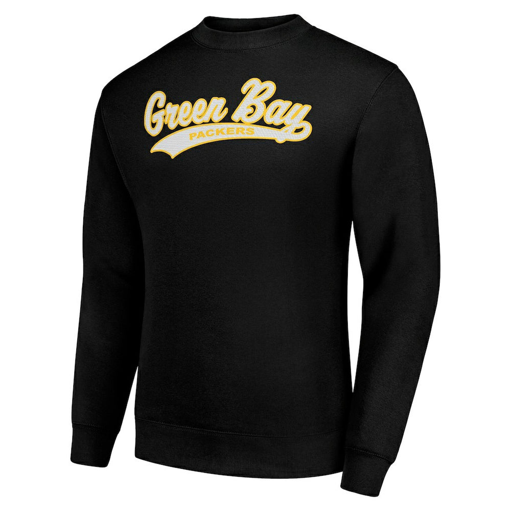 Green Bay Packers Starter Tailsweep Team Graphic Tri-Blend Fleece Pullover Sweatshirt - Black - NFL