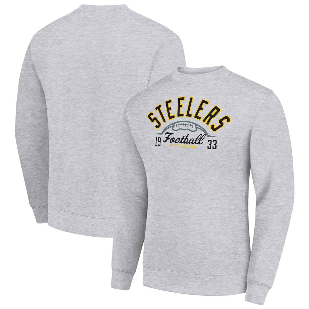 Pittsburgh Steelers Starter Half Ball Team Graphic Tri-Blend Fleece Pullover Sweatshirt - Heather Gray - NFL