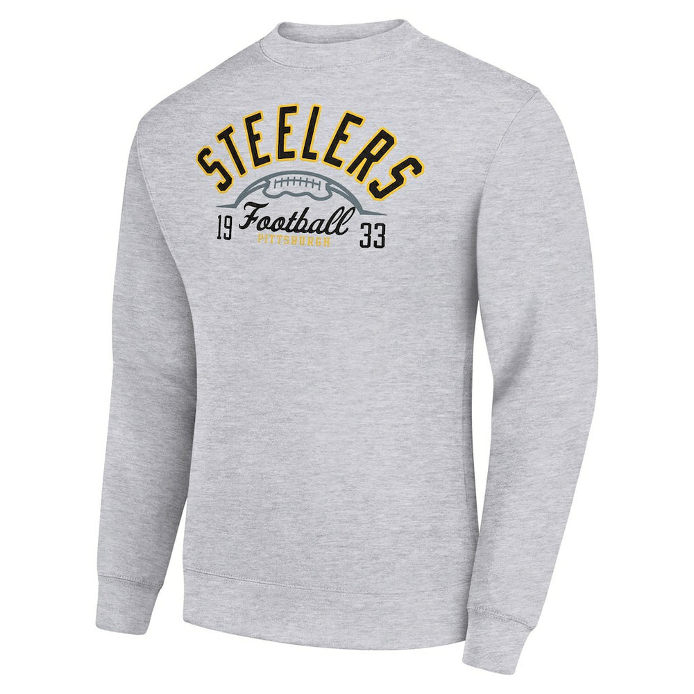 Pittsburgh Steelers Starter Half Ball Team Graphic Tri-Blend Fleece Pullover Sweatshirt - Heather Gray - NFL