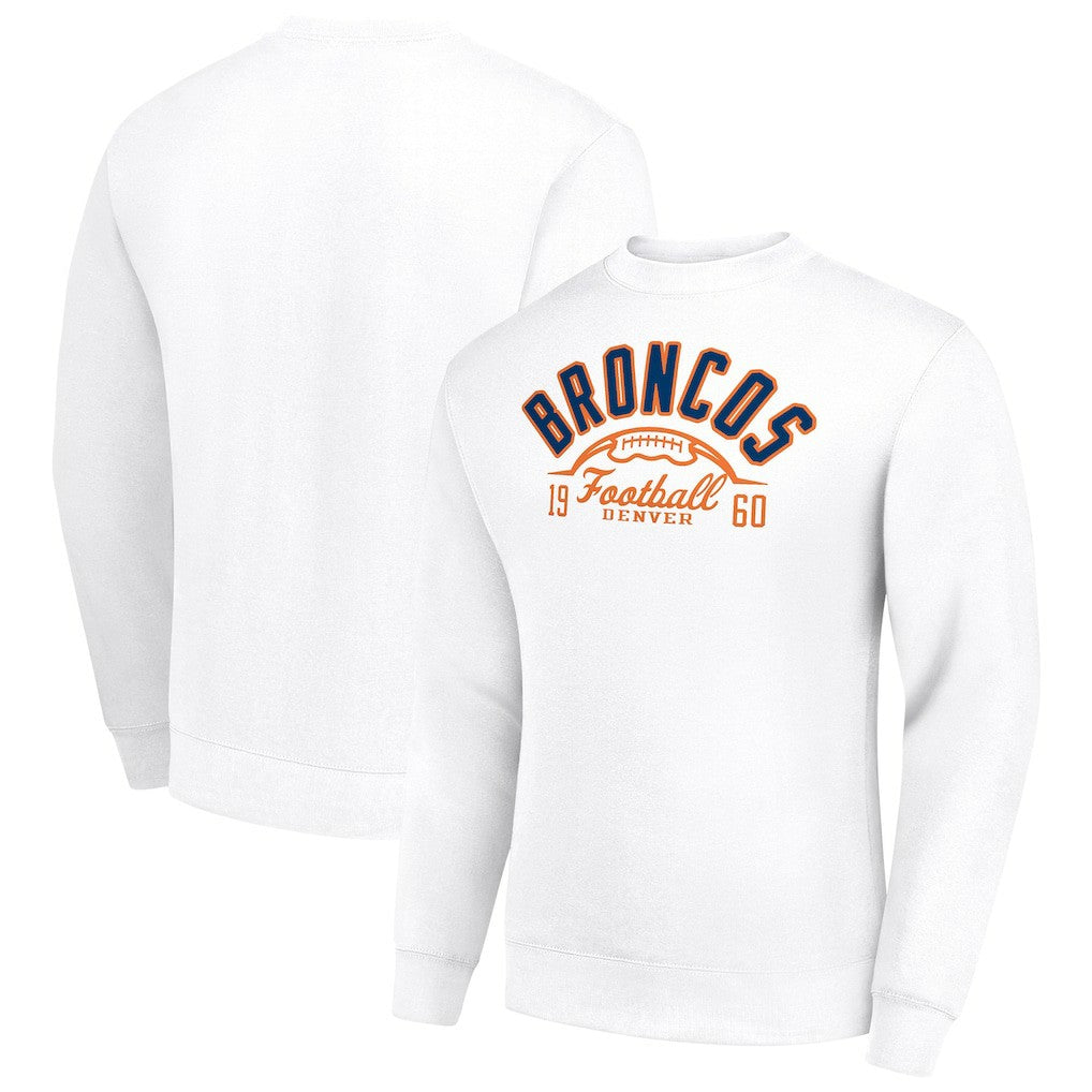 Denver Broncos Starter Half Ball Team Graphic Tri-Blend Fleece Pullover Sweatshirt - White - NFL