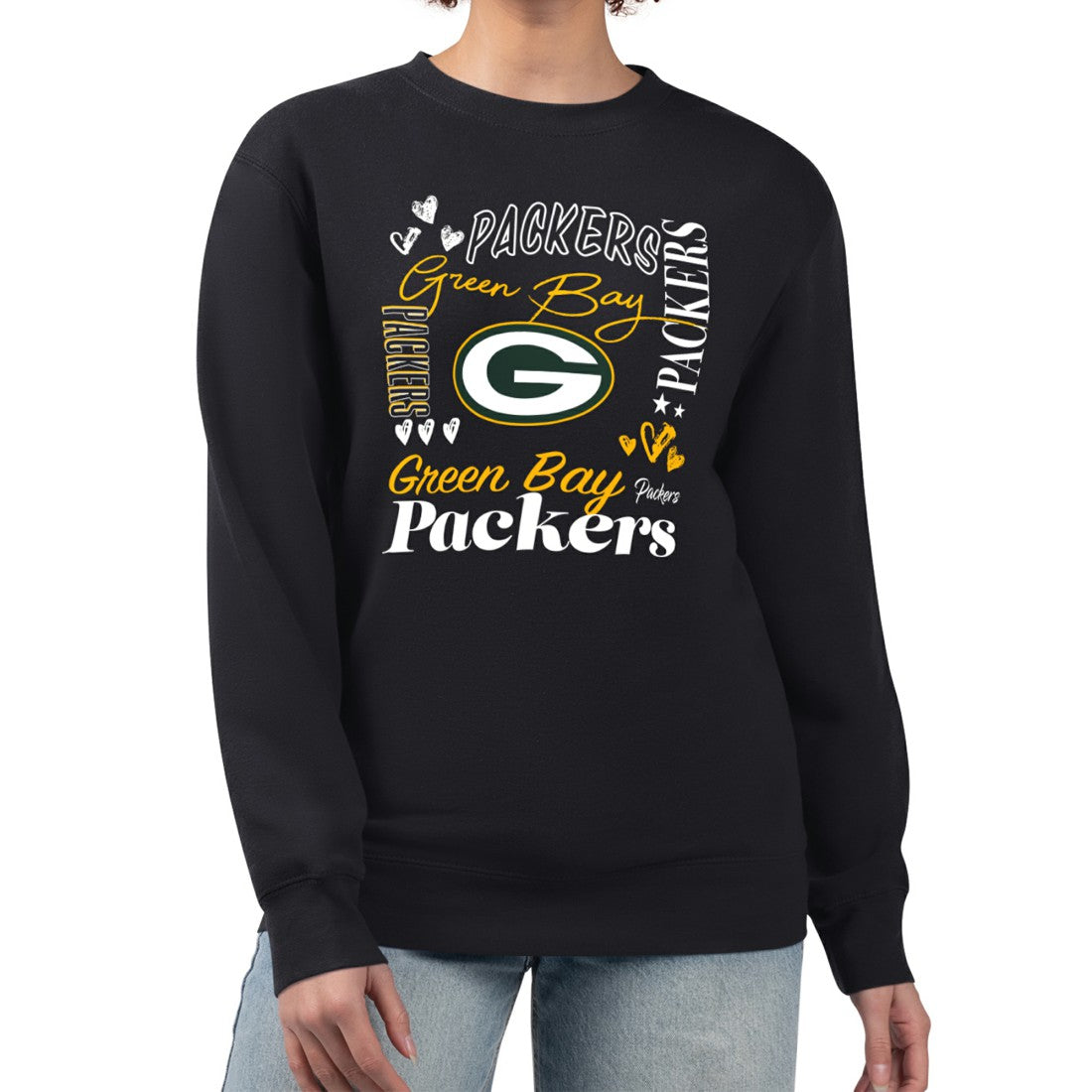 Green Bay Packers G-III 4Her by Carl Banks Women's Collage Graphic Fleece Pullover Sweatshirt - Black - NFL