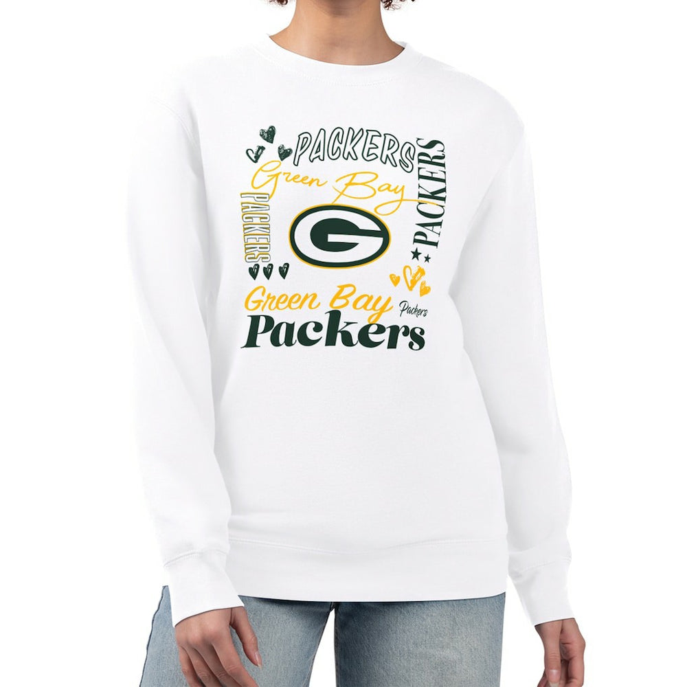Green Bay Packers G-III 4Her by Carl Banks Women's Collage Graphic Fleece Pullover Sweatshirt - White - NFL
