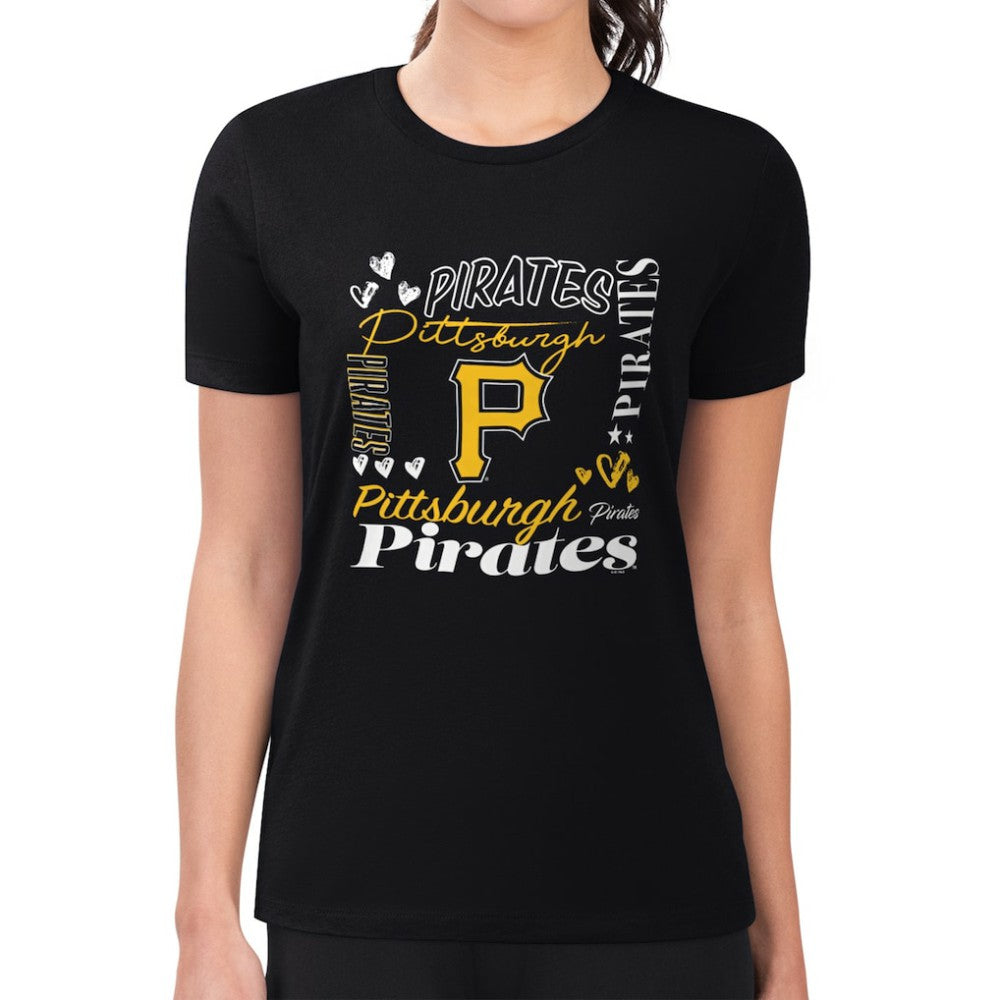 Pittsburgh Pirates G-III 4Her by Carl Banks Women's Super-Slim Fit Lightweight Collage Team Graphic Crew Neck T-Shirt Outlet