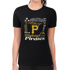 Pittsburgh Pirates G-III 4Her by Carl Banks Women's Super-Slim Fit Lightweight Collage Team Graphic Crew Neck T-Shirt Outlet