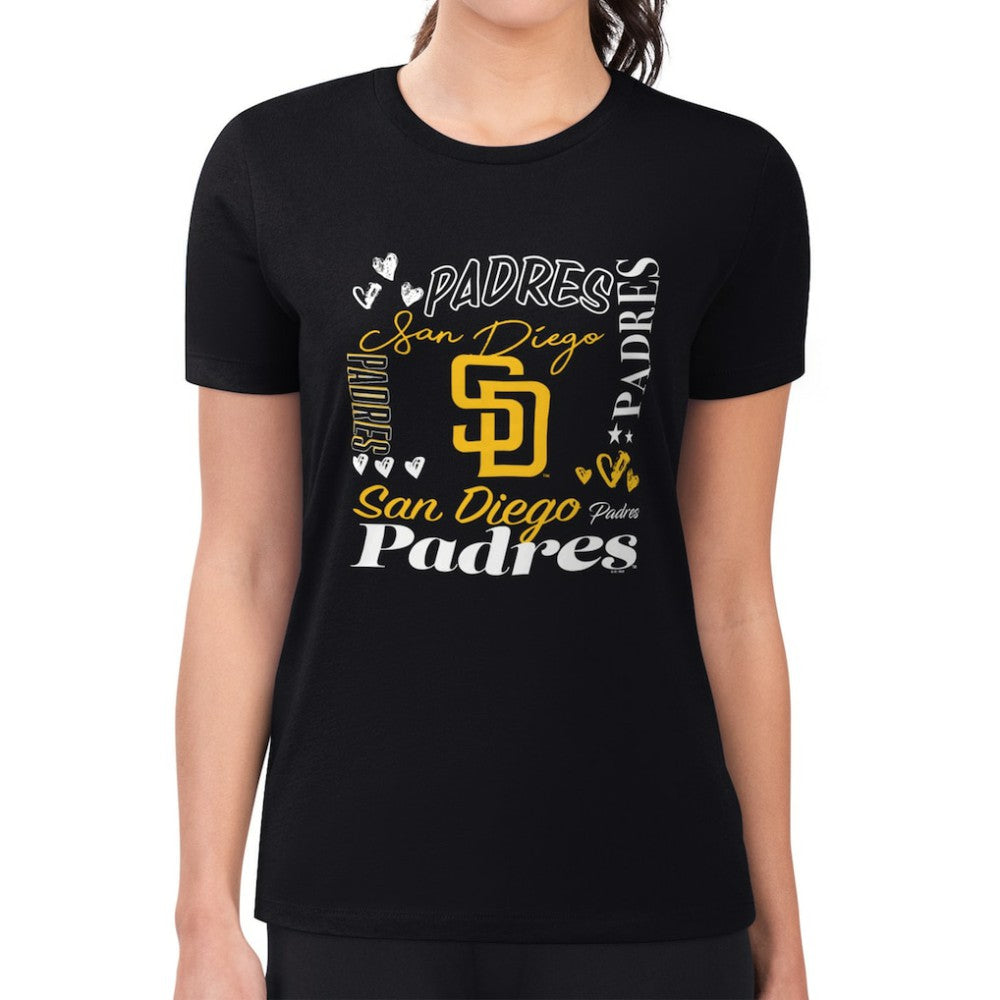 San Diego Padres G-III 4Her by Carl Banks Women's Super-Slim Fit Lightweight Collage Team Graphic Crew Neck T-Shirt for sale
