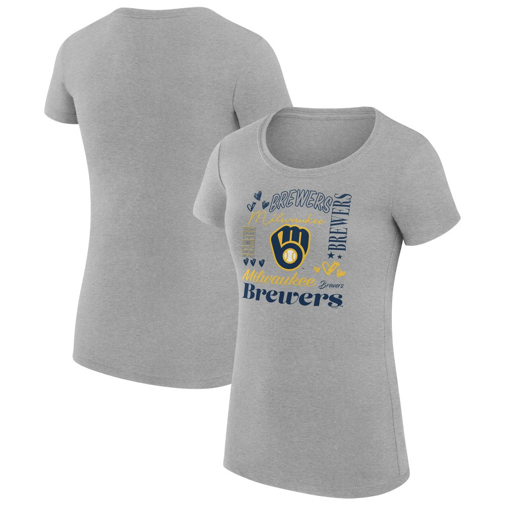 Milwaukee Brewers G-III 4Her by Carl Banks Women's Super-Slim Fit Lightweight Collage Team Graphic Crew Neck T-Shirt Discount