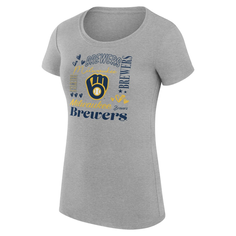 Milwaukee Brewers G-III 4Her by Carl Banks Women's Super-Slim Fit Lightweight Collage Team Graphic Crew Neck T-Shirt Discount