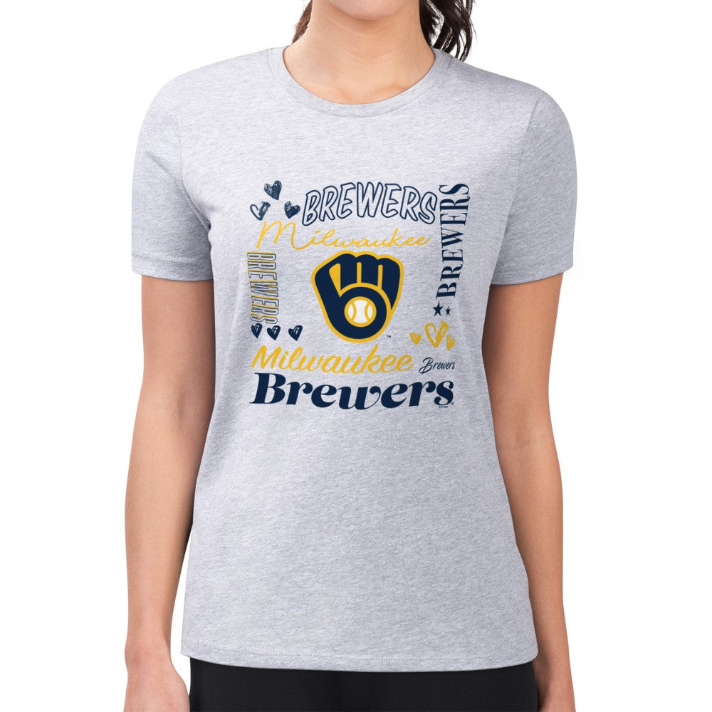 Milwaukee Brewers G-III 4Her by Carl Banks Women's Super-Slim Fit Lightweight Collage Team Graphic Crew Neck T-Shirt Discount
