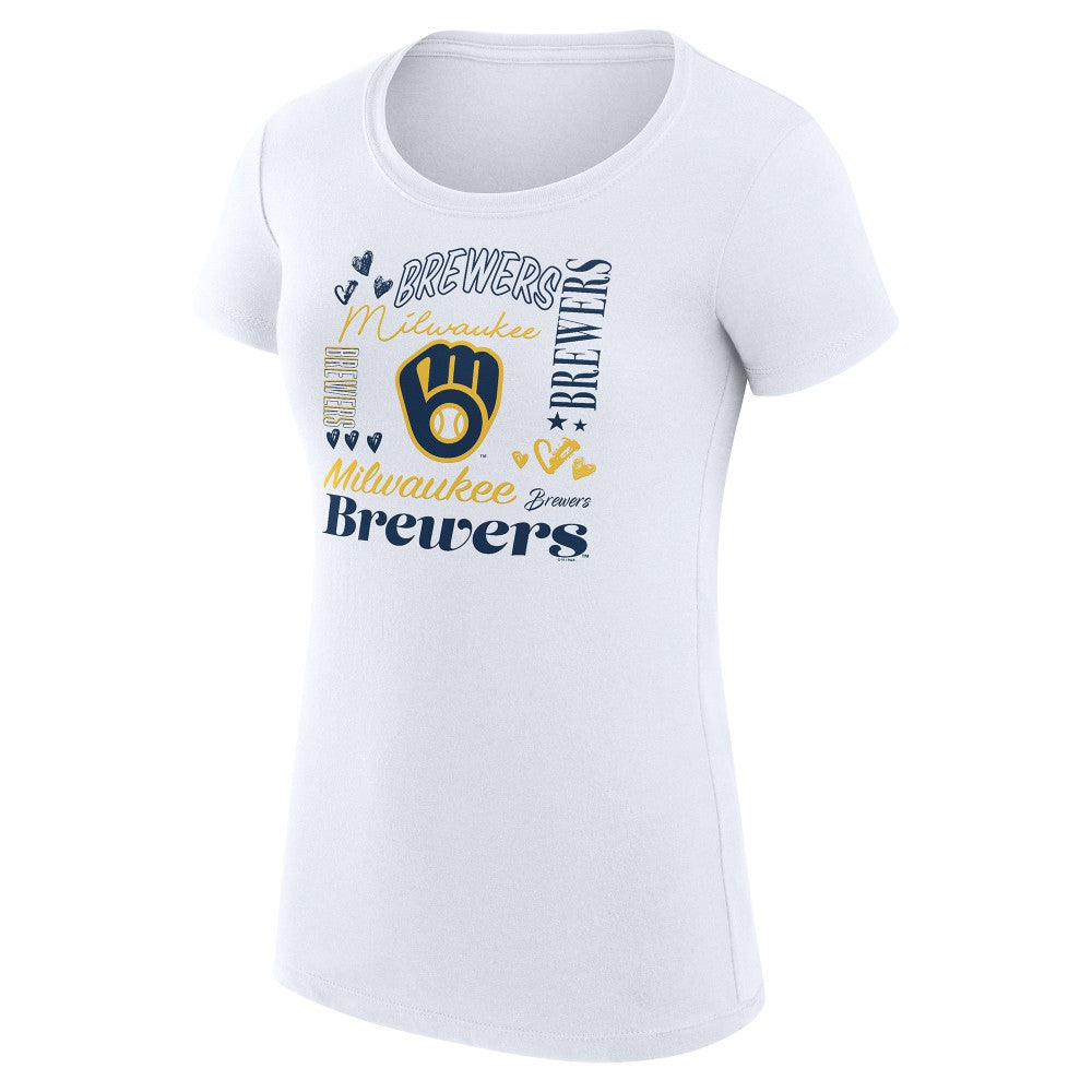 Milwaukee Brewers G-III 4Her by Carl Banks Women's Super-Slim Fit Lightweight Collage Team Graphic Crew Neck T-Shirt Sale